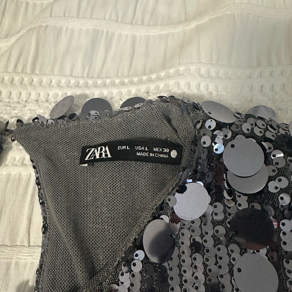 Zara Silver Sequin Long Sleeve Dress - Picture 8 of 10